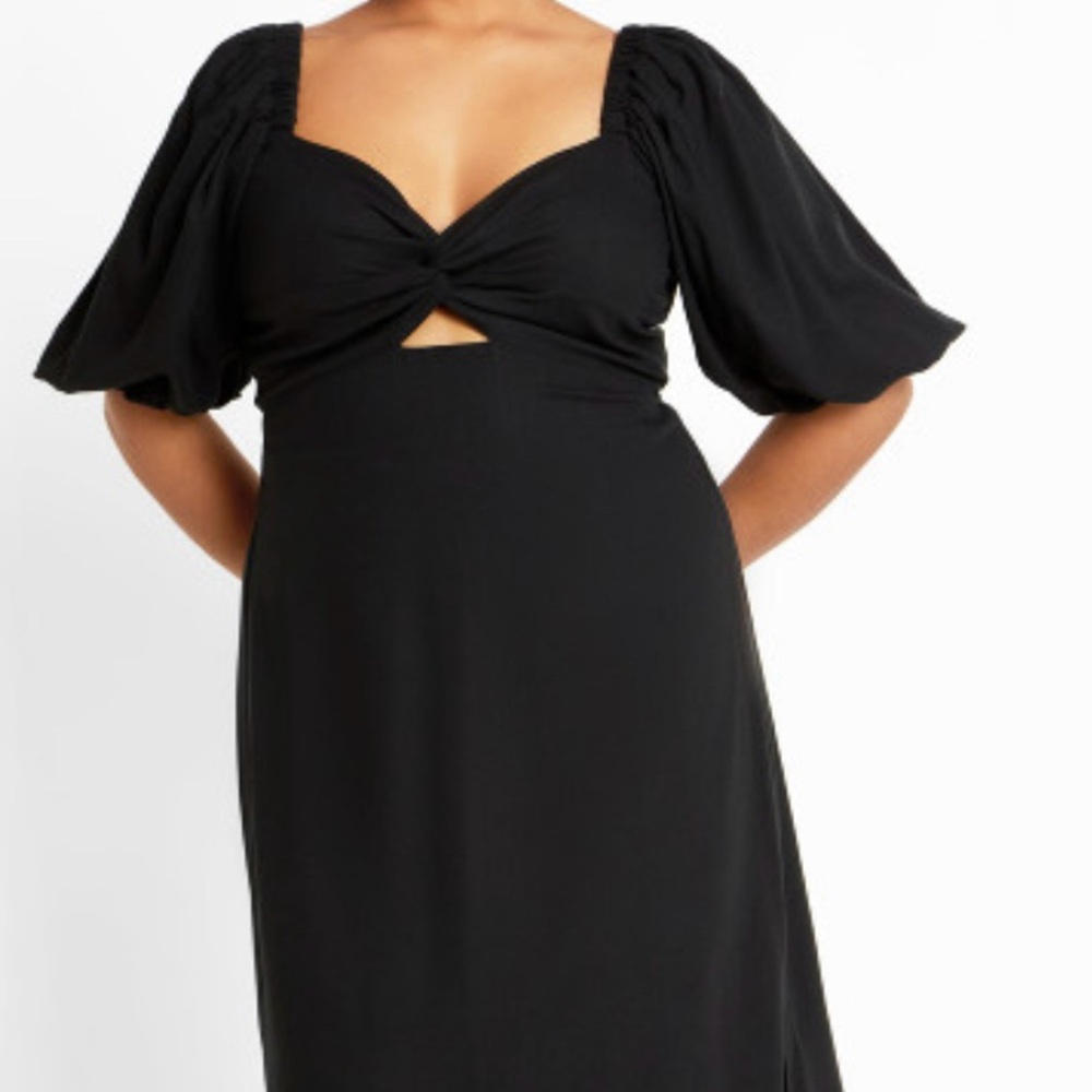 City Chic Black Maxi Dress with Puff Sleeves